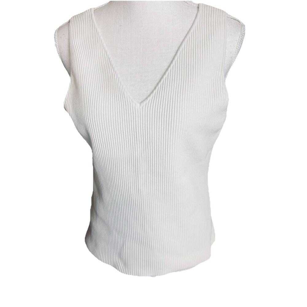 Rachel Zoe Ribbed V Neck Tank Cream‎ Size XL Shell Knit Sweater Layering